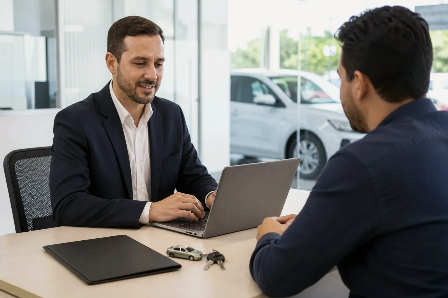 Despachante em atividade, lidando com o licenciamento de um carro.